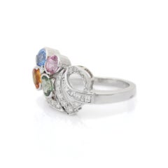 2.15 Carat Natural Multi Sapphire Cocktail Ring in 18K White Gold with Diamonds