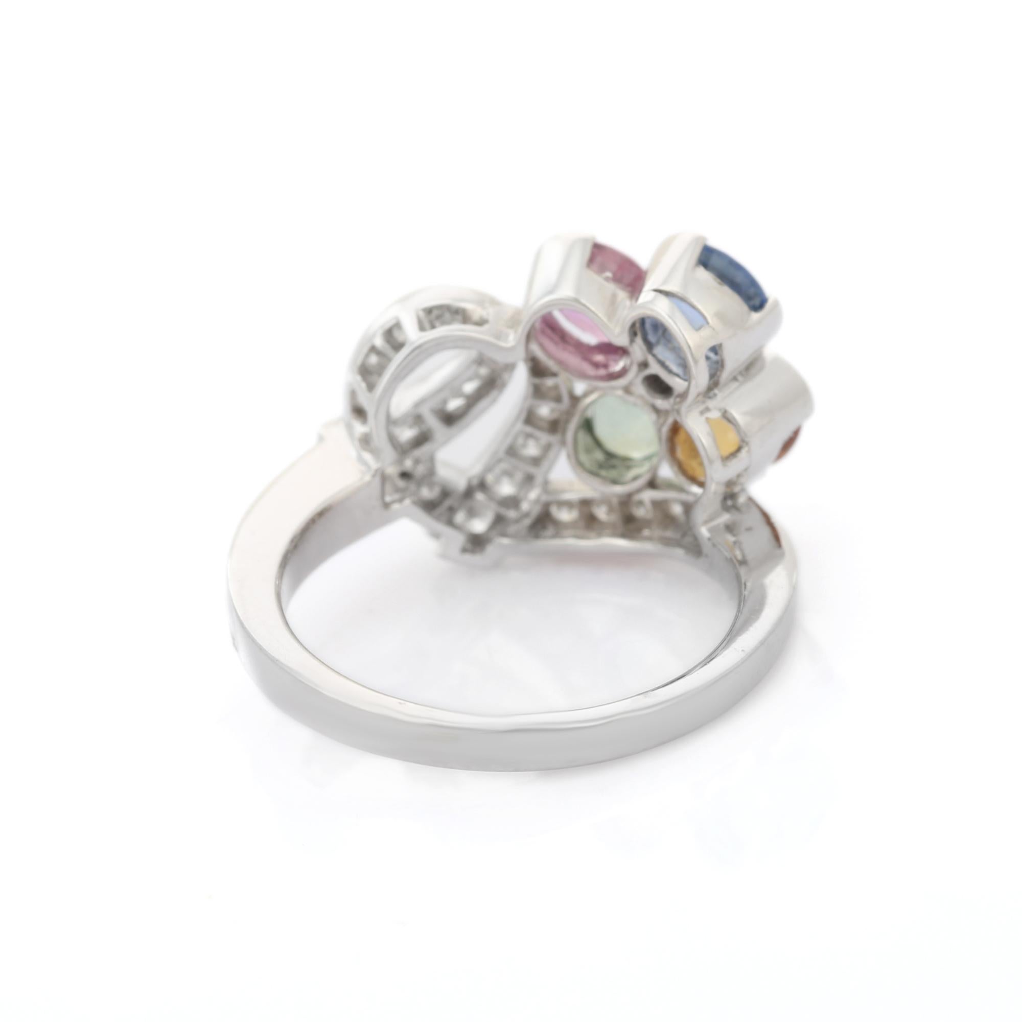 For Sale:  2.15 Carat Natural Multi Sapphire Cocktail Ring in 18K White Gold with Diamonds 3