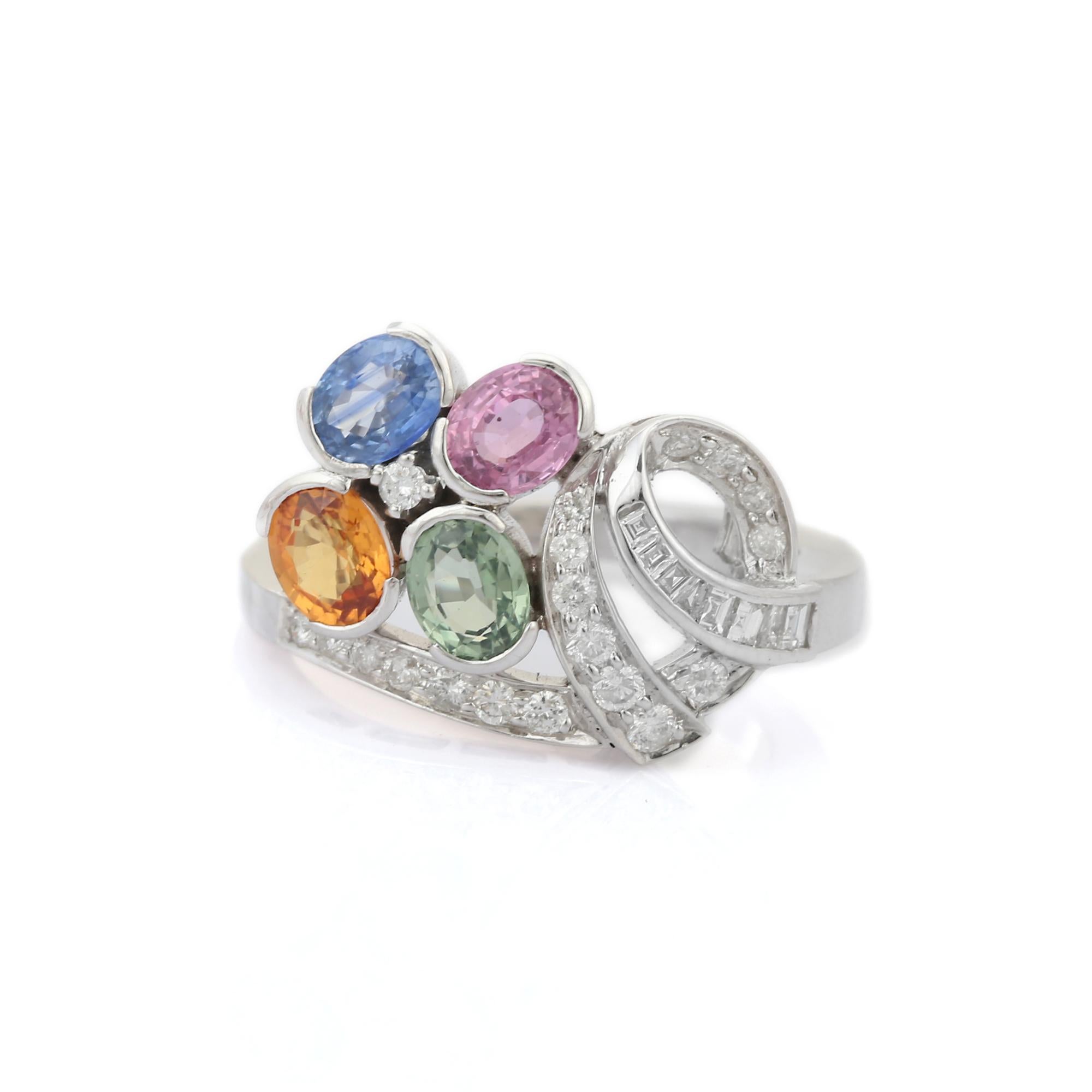 For Sale:  2.15 Carat Natural Multi Sapphire Cocktail Ring in 18K White Gold with Diamonds 4