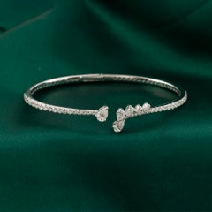 2.15 Carat Natural Pear Diamond Cascade Open Cuff Bangle in 18K White Gold
