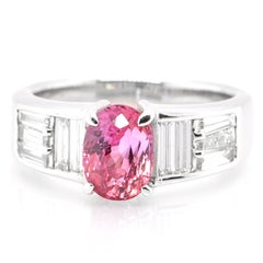 2.15 Carat Natural Pink Sapphire and Diamond Art Deco Ring Set in Platinum