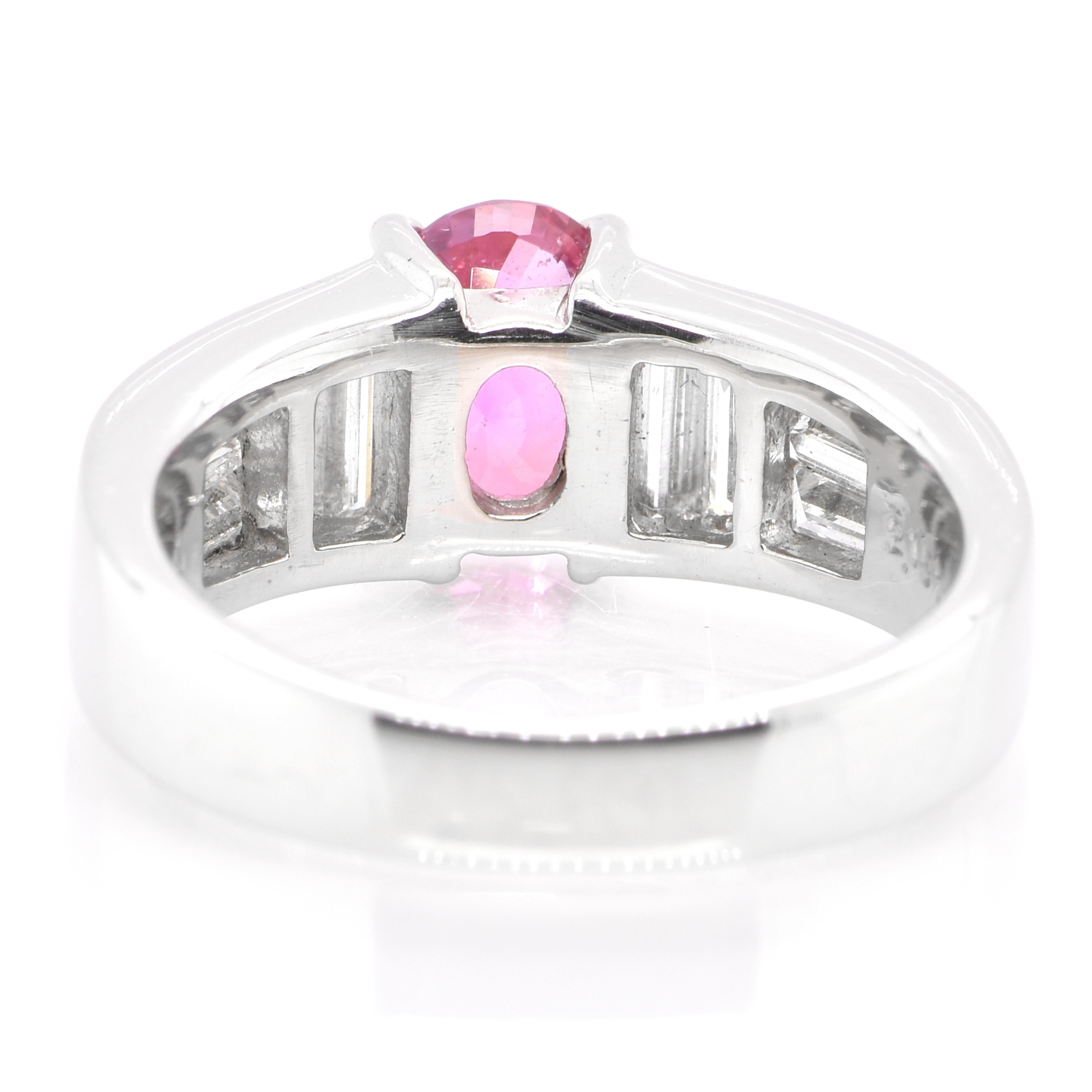 Oval Cut 2.15 Carat Natural Pink Sapphire and Diamond Art Deco Ring Set in Platinum