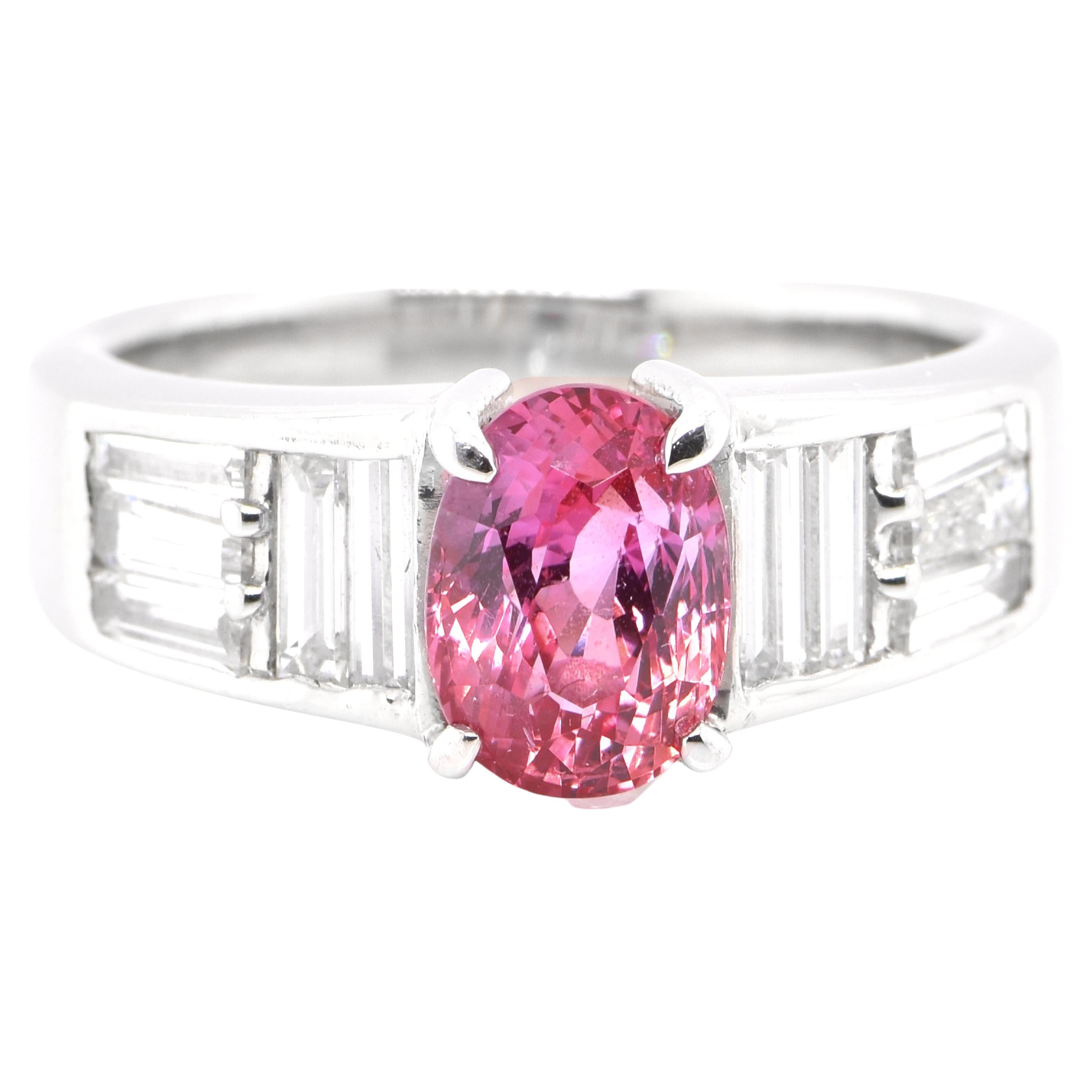 2.15 Carat Natural Pink Sapphire and Diamond Art Deco Ring Set in Platinum