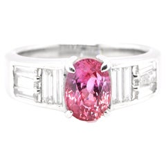 2.15 Carat Natural Pink Sapphire and Diamond Art Deco Ring Set in Platinum