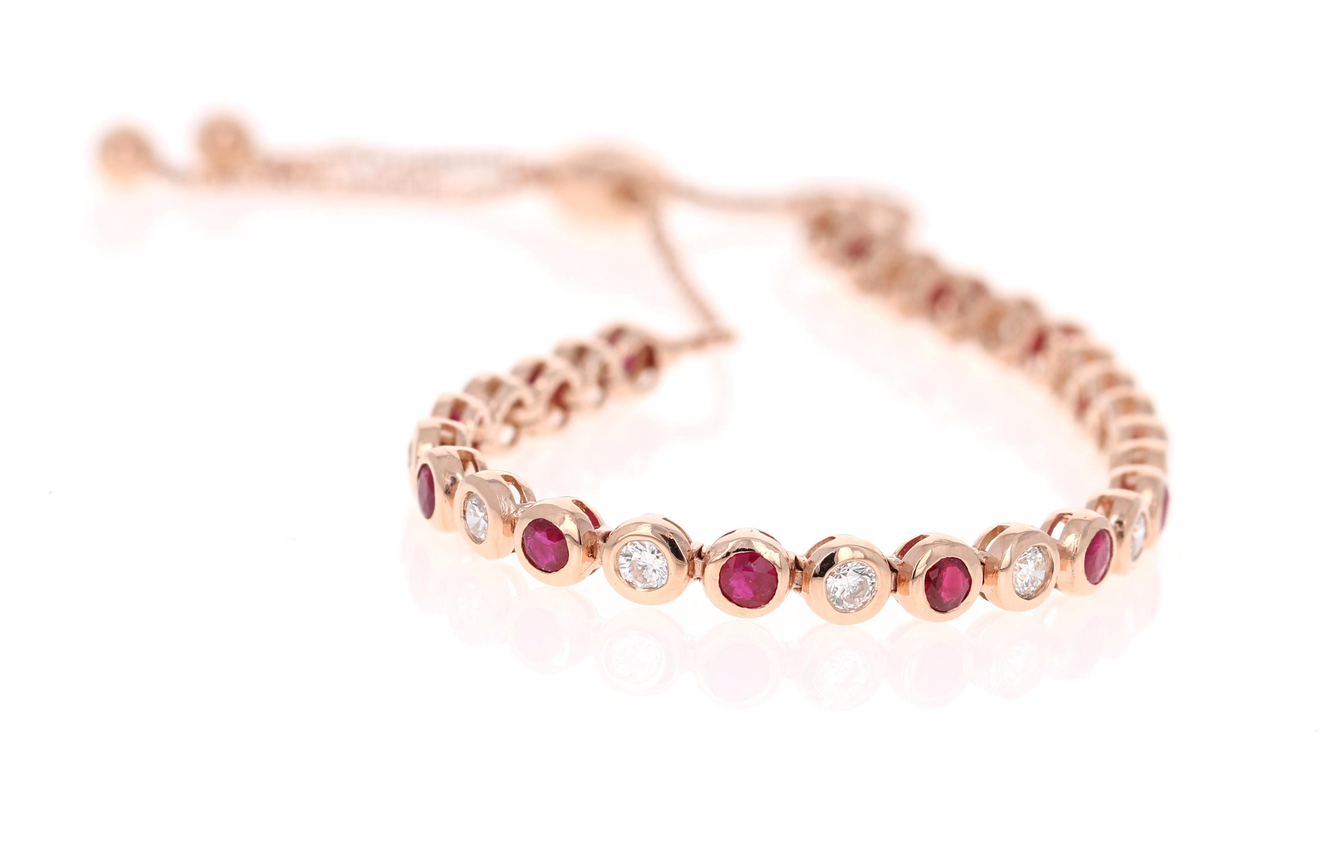 Modern 2.15 Carat Natural Ruby Diamond 14 Karat Rose Gold Flexible Bracelet