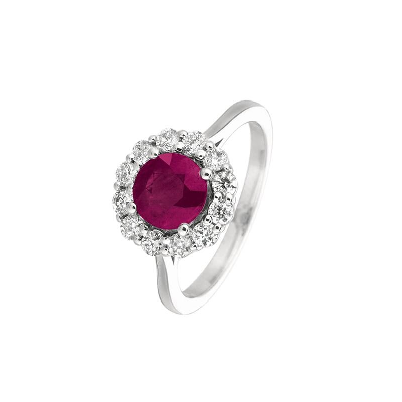 Round Cut 2.15 Carat Natural Ruby and Diamond Ring 14 Karat White Gold For Sale
