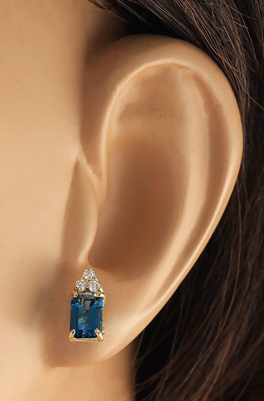 Emerald Cut Topaz Diamond Earrings In 14 Karat Yellow Gold For Sale