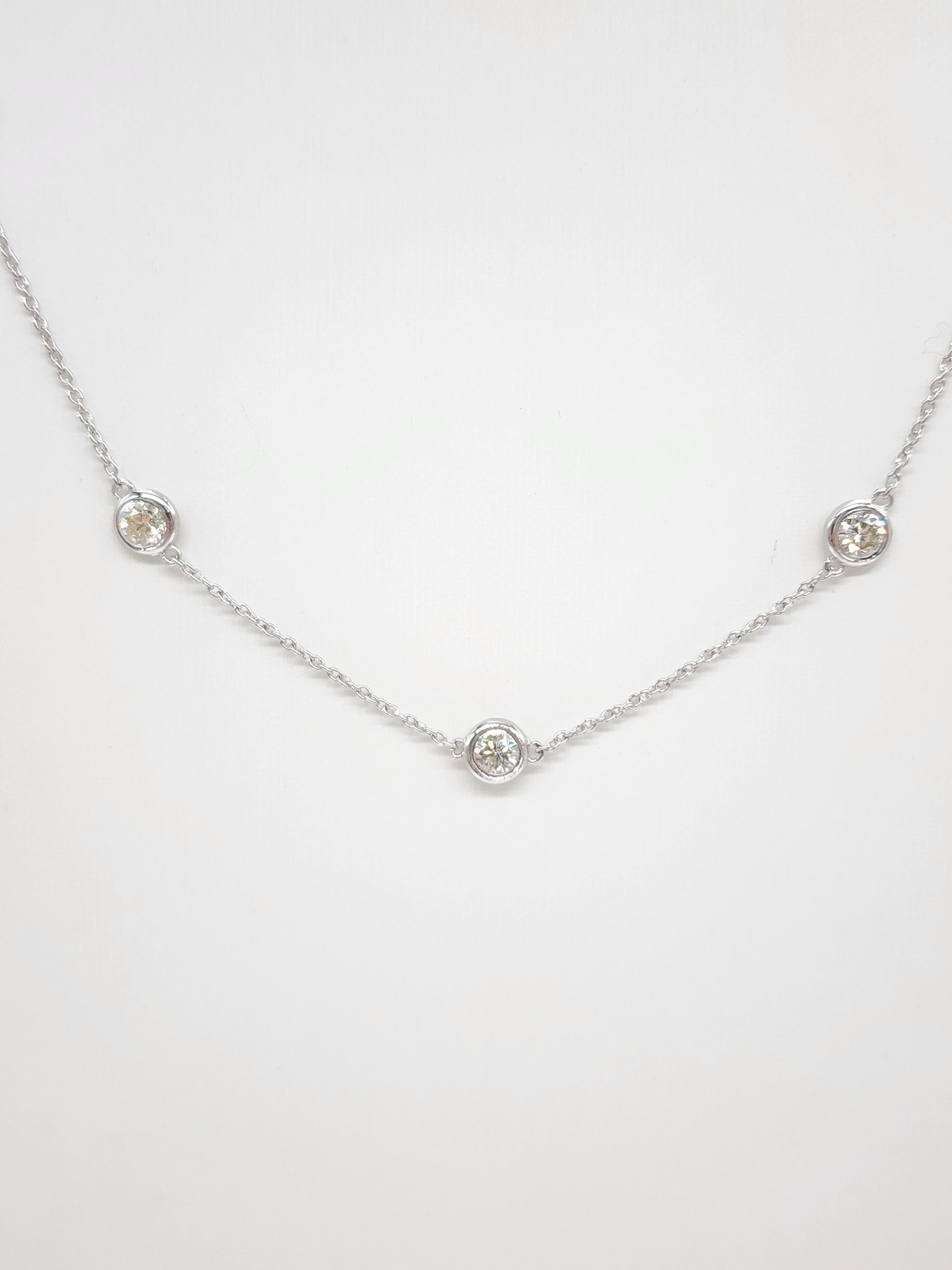 Natural Diamond by the Yard Necklace – 14K Italian White Gold

Elevate your elegance with this exquisite Diamond by the Yard necklace, meticulously crafted in Italy from solid 14K white gold. Featuring 10 shimmering diamond stations, this timeless