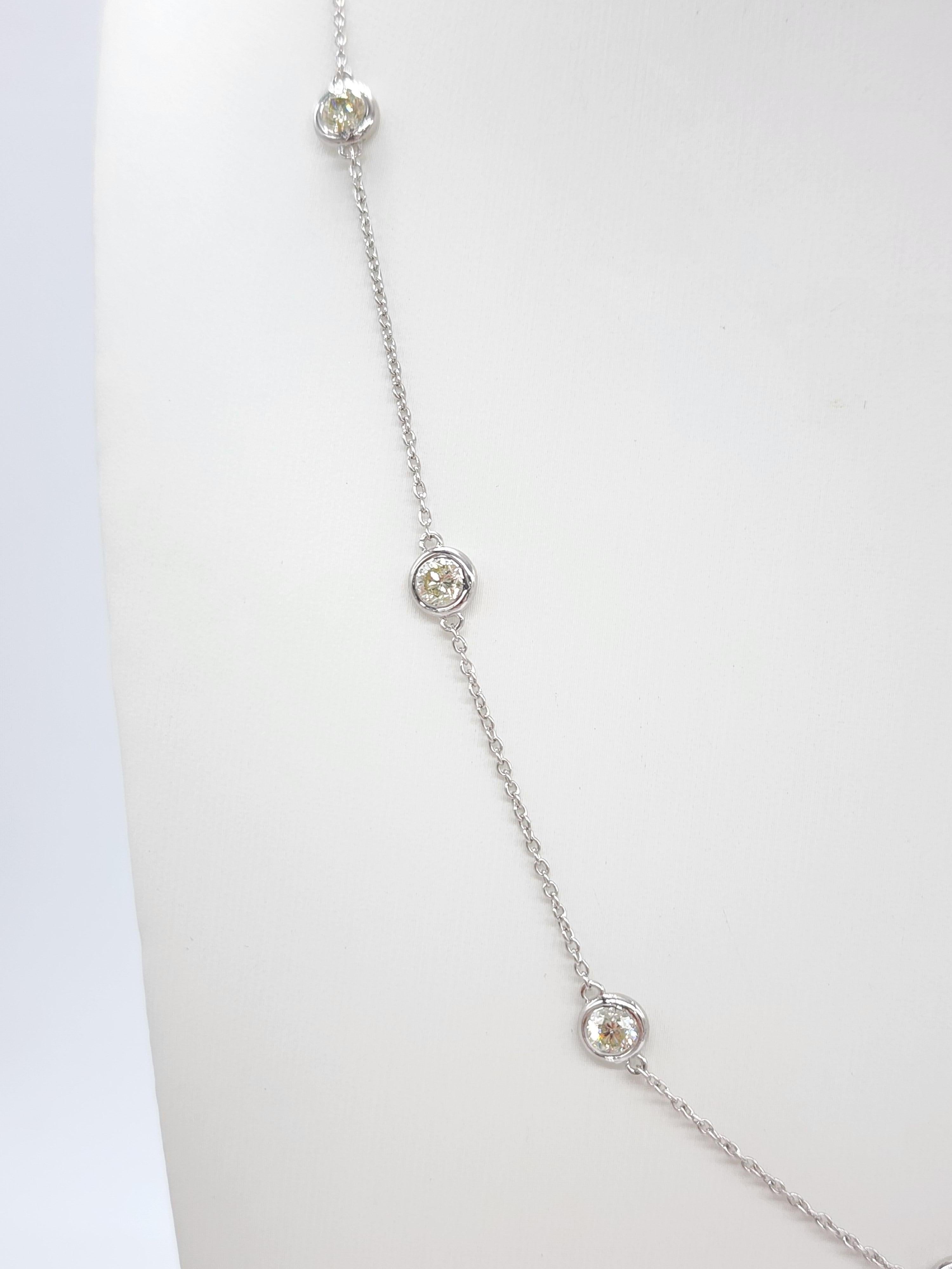 Modern 2.15 Carat Natural Diamond By The Yard Necklace 14 Karat White Gold 18'' For Sale
