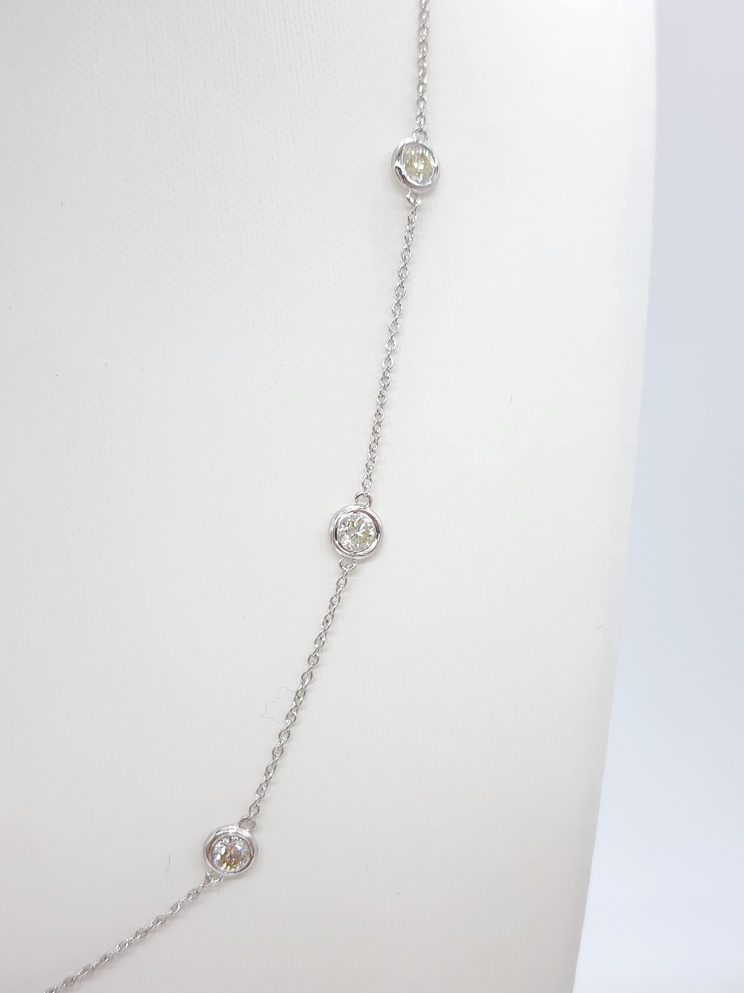 Round Cut 2.15 Carat Natural Diamond By The Yard Necklace 14 Karat White Gold 18'' For Sale