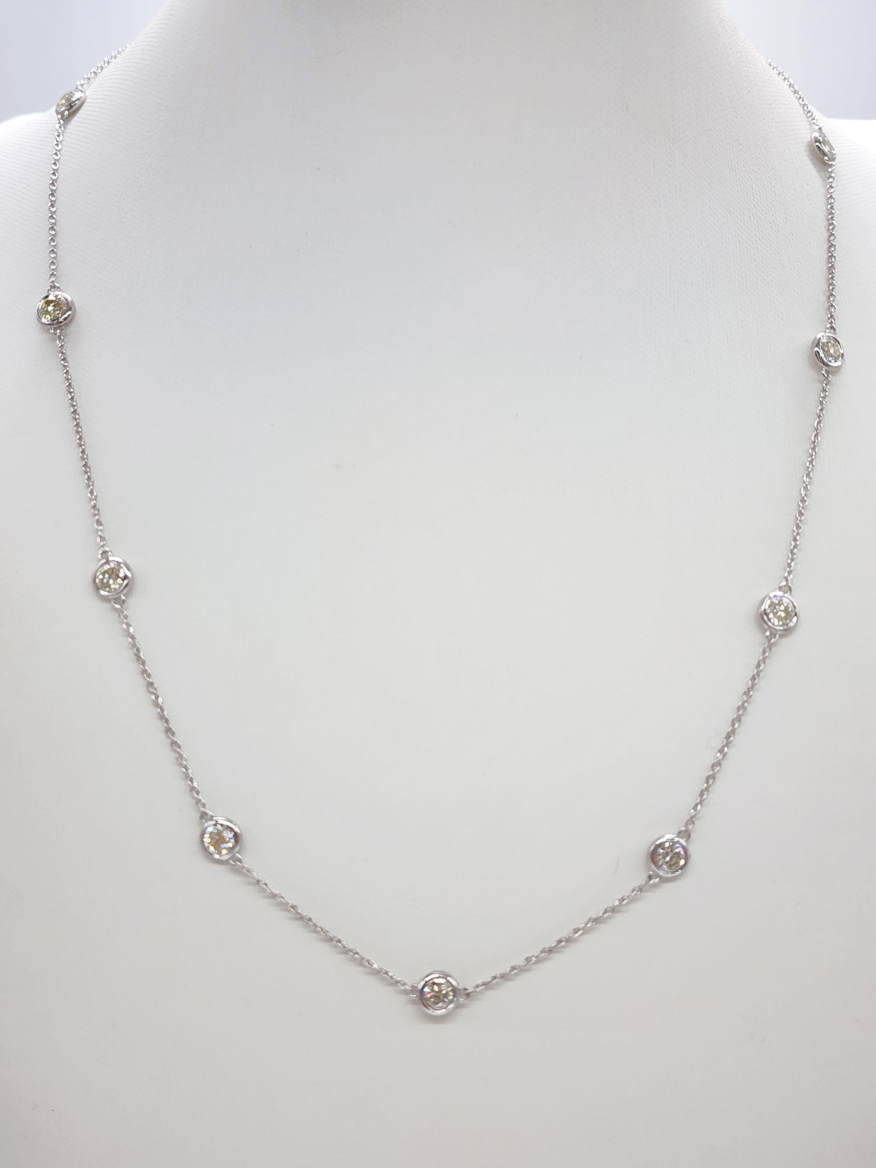 2.15 Carat Natural Diamond By The Yard Necklace 14 Karat White Gold 18'' In New Condition For Sale In Great Neck Plaza, NY