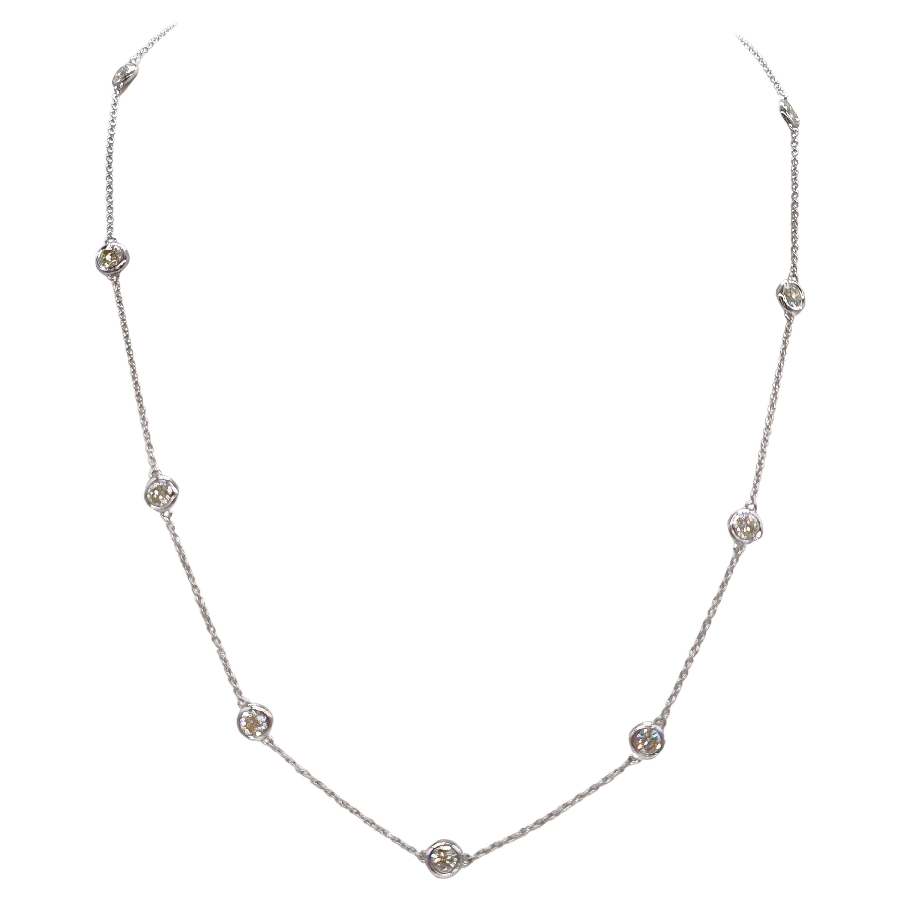 2.15 Carat Natural Diamond By The Yard Necklace 14 Karat White Gold 18''