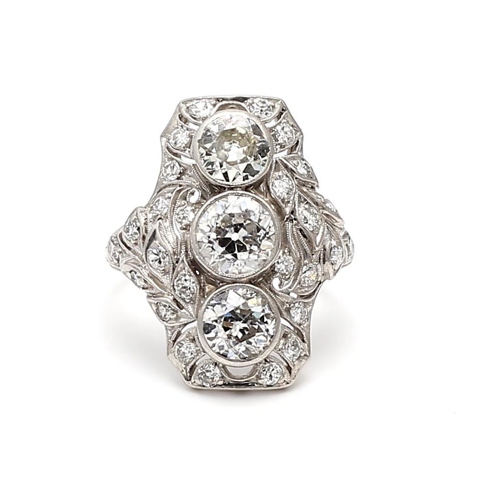 2.15 Carat Old European Cut F SI1 Diamond Platinum Art Deco Ring For Sale 6