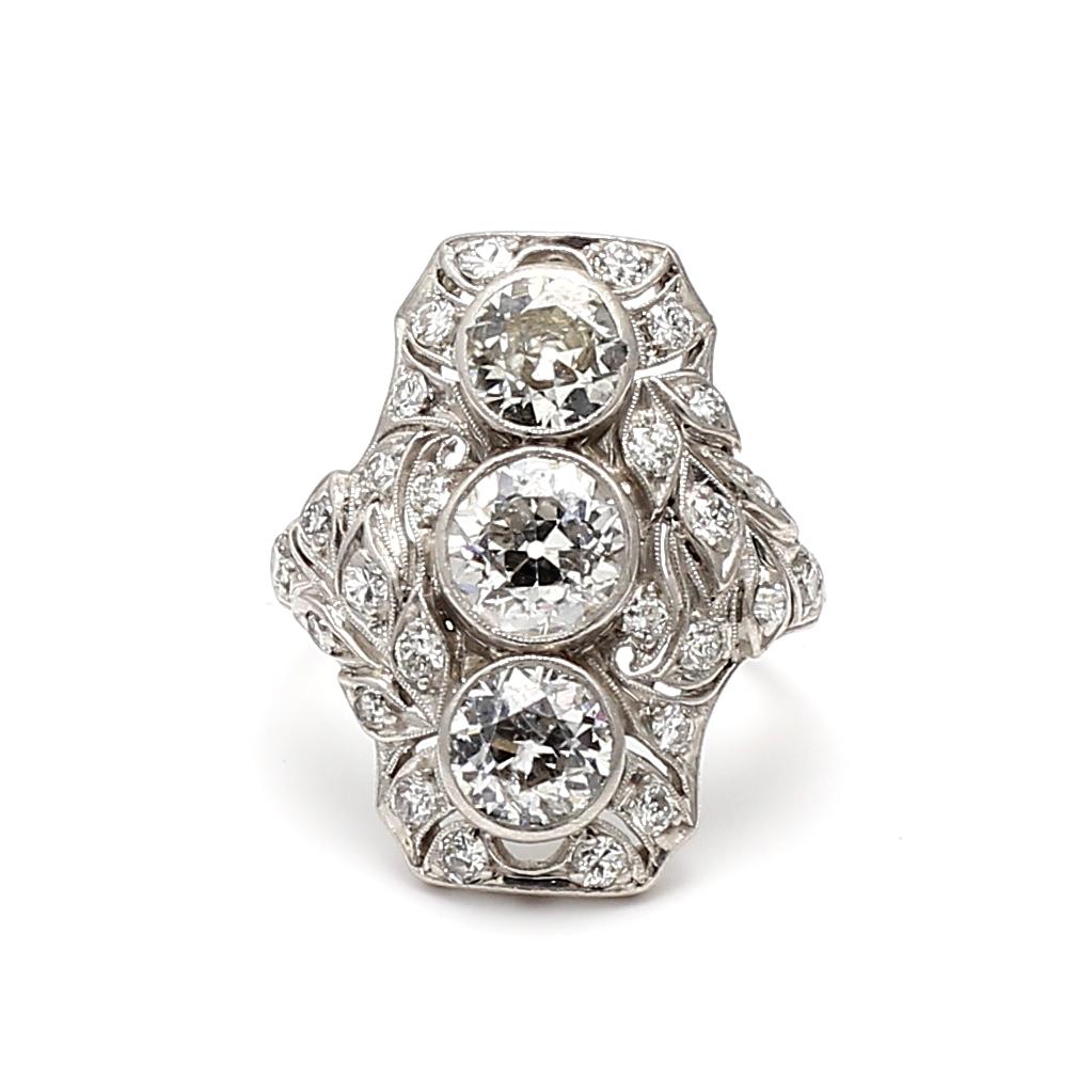 Title:
2.15 Carat Old European Cut F SI1 Diamond Platinum Art Deco Ring


Style:
Art Deco


Metal:
Platinum


Gemstone 1:
0.85 Carat Diamond


Number of Stones:
1


Color:
F


Clarity:
SI1


Shape:
Old European Cut


Gemstone 2:
1.3 Carat