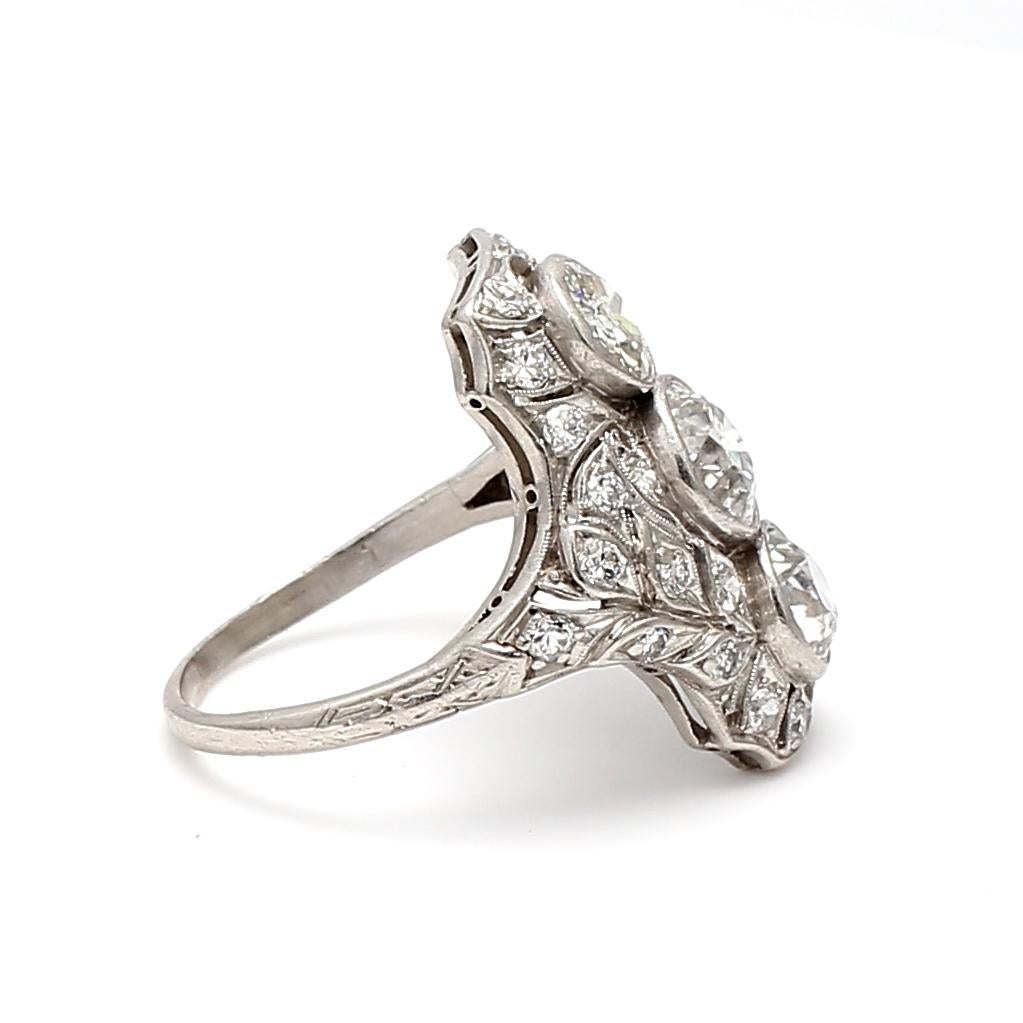 Women's 2.15 Carat Old European Cut F SI1 Diamond Platinum Art Deco Ring For Sale