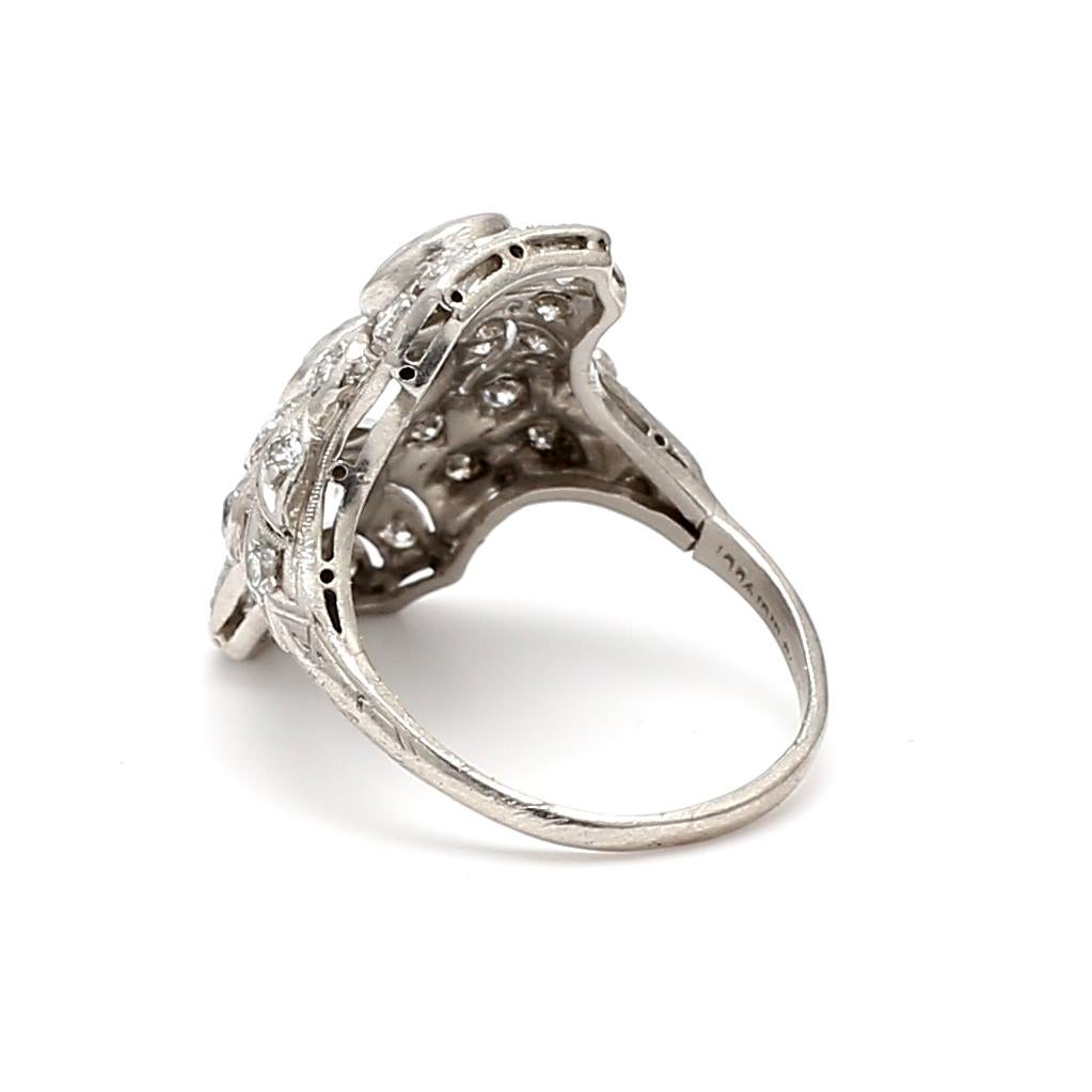 2.15 Carat Old European Cut F SI1 Diamond Platinum Art Deco Ring For Sale 3