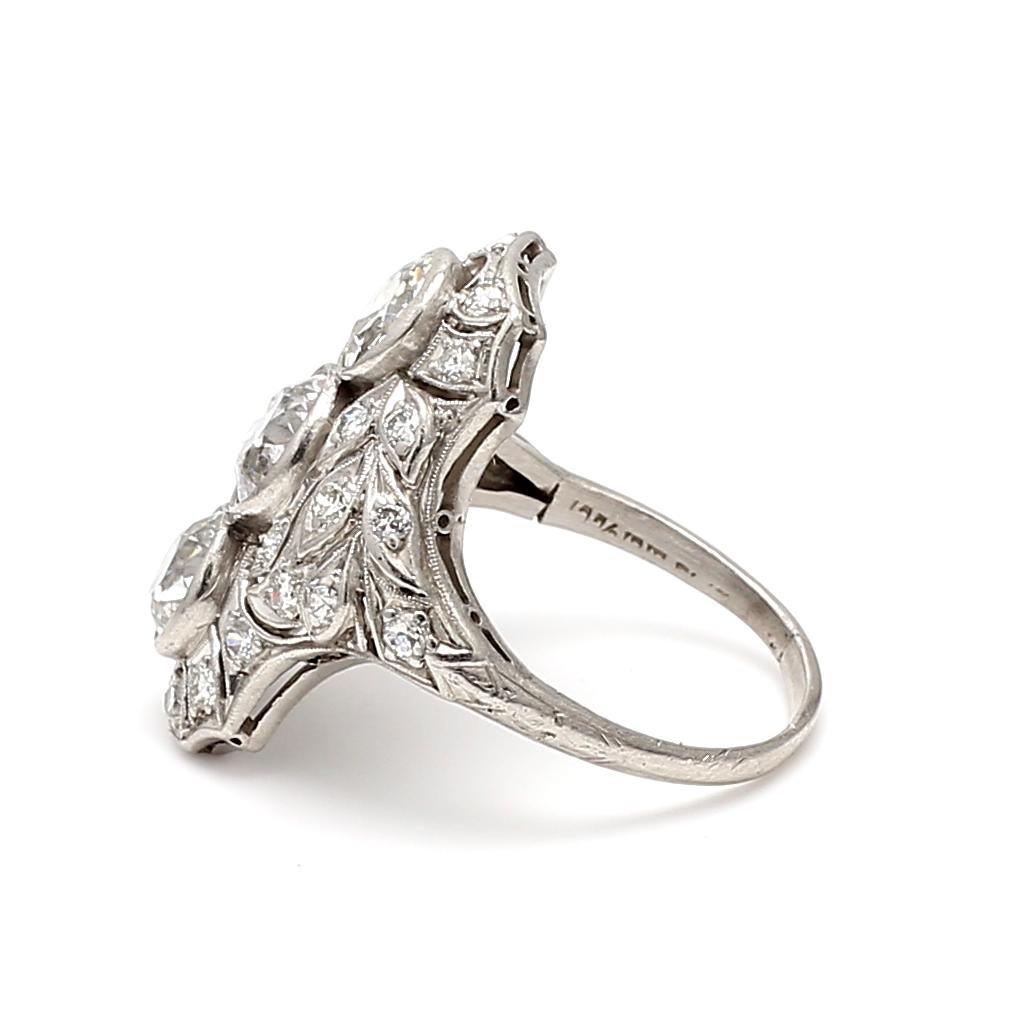 2.15 Carat Old European Cut F SI1 Diamond Platinum Art Deco Ring For Sale 4