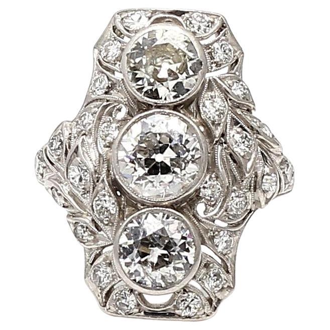 2.15 Carat Old European Cut F SI1 Diamond Platinum Art Deco Ring