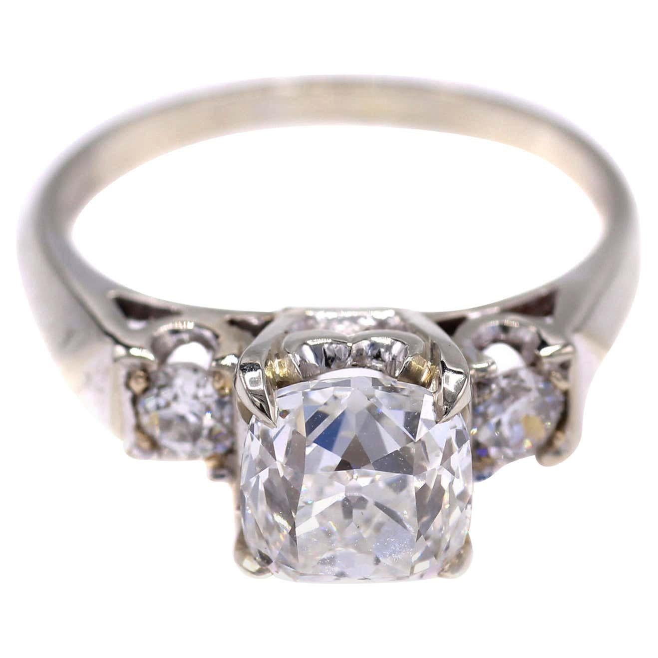 2.15 Carat Old Mine Brilliant GIA Certified Gold Diamond Ring For Sale 1