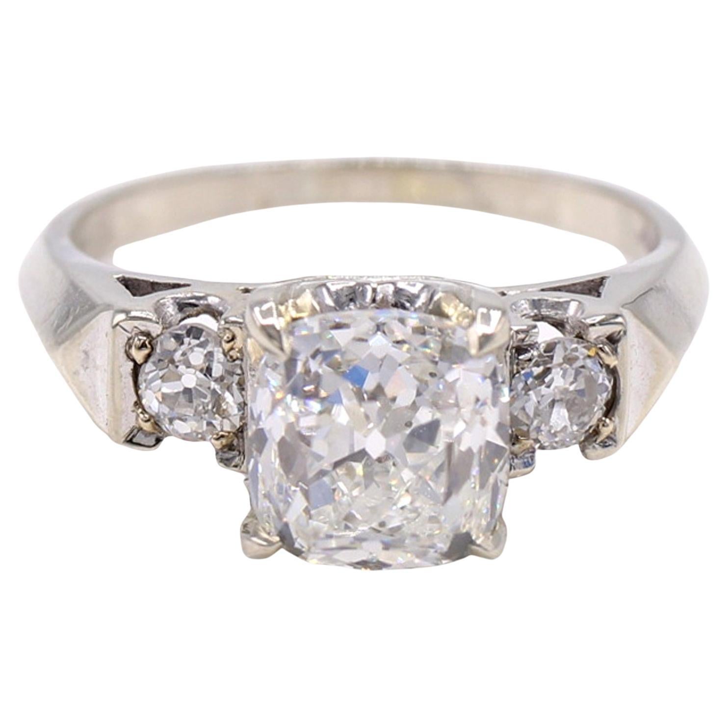 2.15 Carat Old Mine Brilliant GIA Certified Gold Diamond Ring For Sale