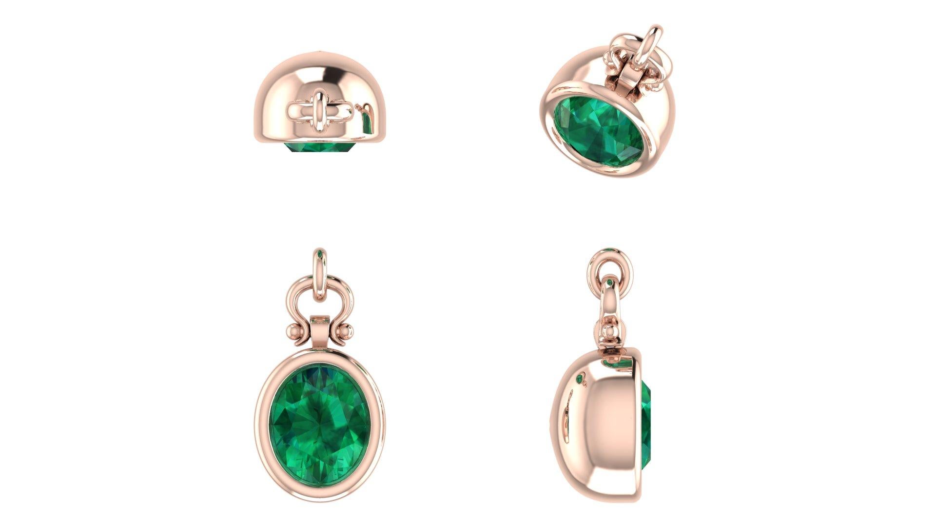 Contemporary 2.15 Carat Oval Cut Emerald Pendant Necklace in 18K For Sale