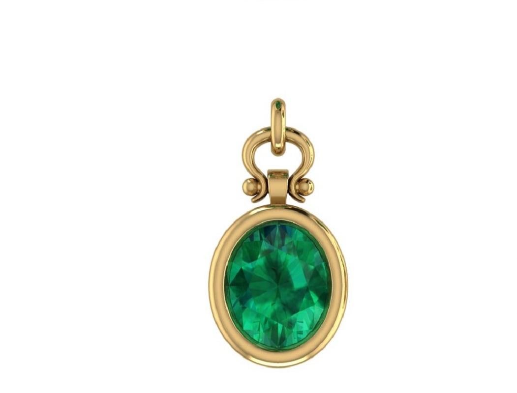 2.15 Carat Oval Cut Emerald Pendant Necklace in 18K In New Condition For Sale In Chicago, IL
