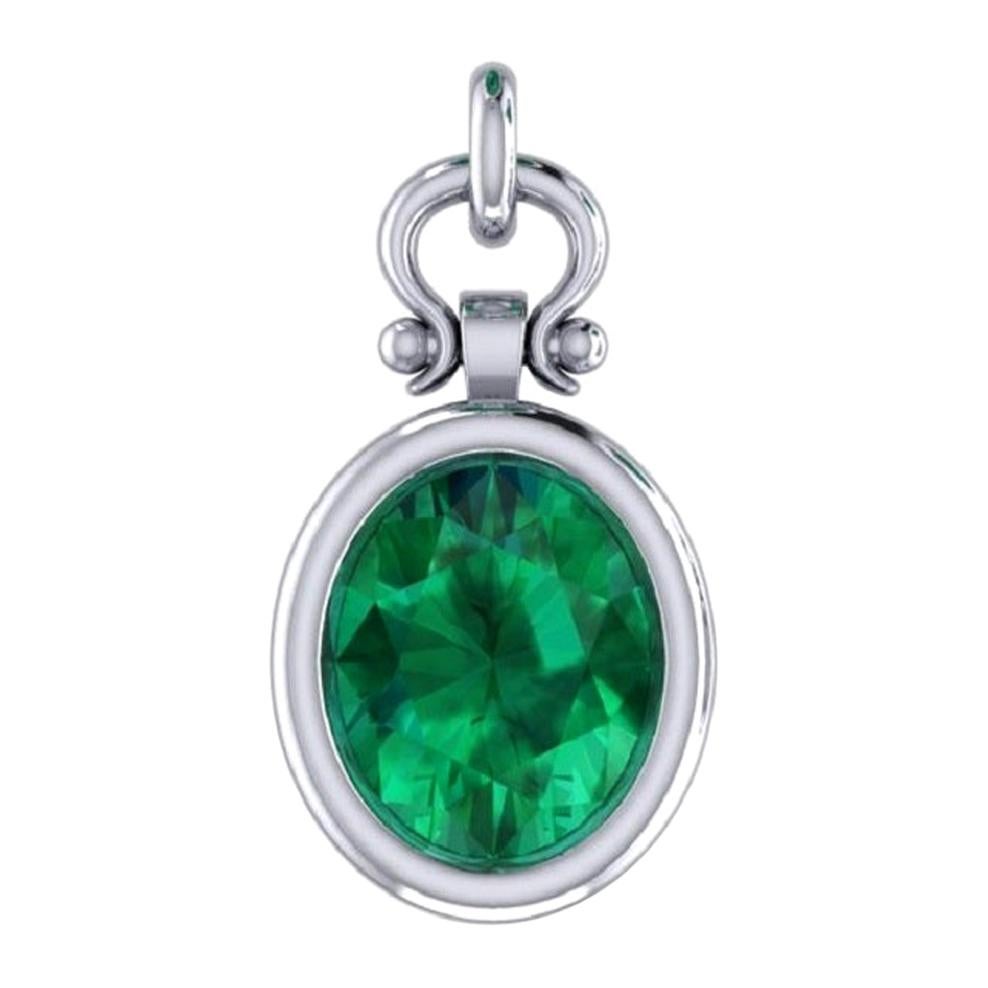 2.15 Carat Oval Cut Emerald Pendant Necklace in 18K For Sale