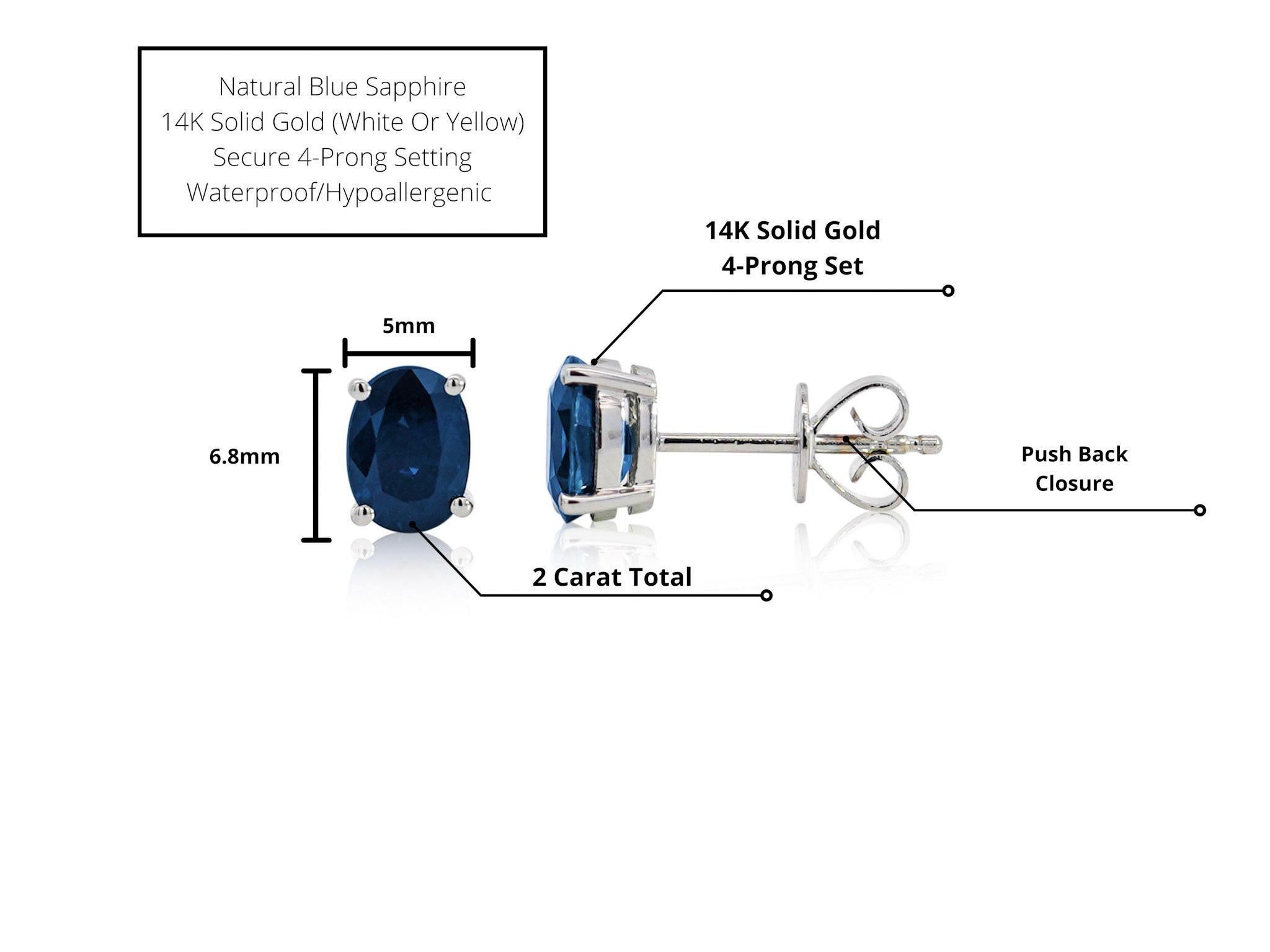 Moderne Clous d'oreilles hypoallergéniques en or 14 carats avec saphir naturel de taille ovale de 2,15 carats en vente