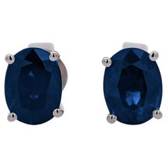 Pendientes de zafiro natural talla oval de 2,15 quilates en oro de 14 quilates hipoalergénico