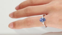 2.15 Carat Oval Cut Tanzanite Diamond Accents 14K White Gold Engagement Ring