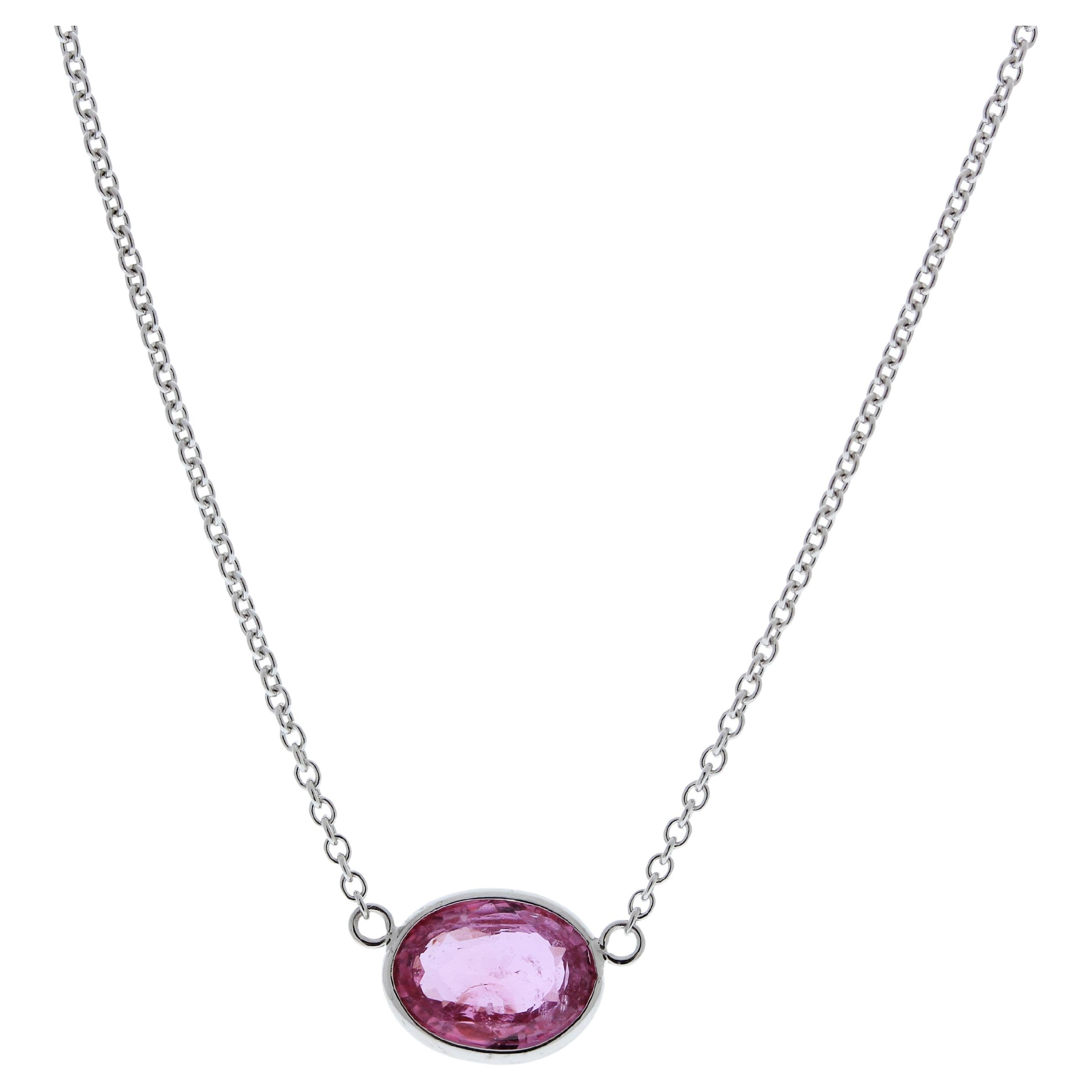 2.15 Carat Oval Padparadschah Pink Fashion Necklaces In 14k White Gold For Sale