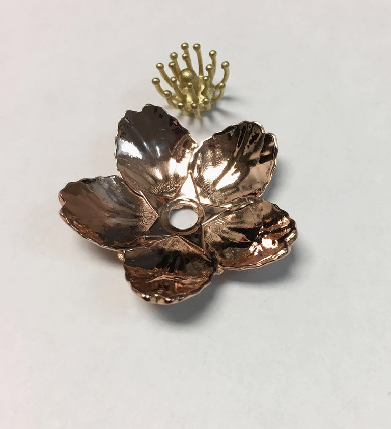 Custom Cherry Blossom Pendant with 2.20ct Pavé Set Diamonds 20kt Gold For Sale at 1stDibs