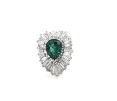 2.15 Carat Pear Shaped Colombian Emerald and 3.95 Carat Diamond Cocktail Ring