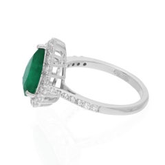 2.15 Carat Pear Zambian Emerald Gemstone Ring SI/H Diamond 14 Karat White Gold