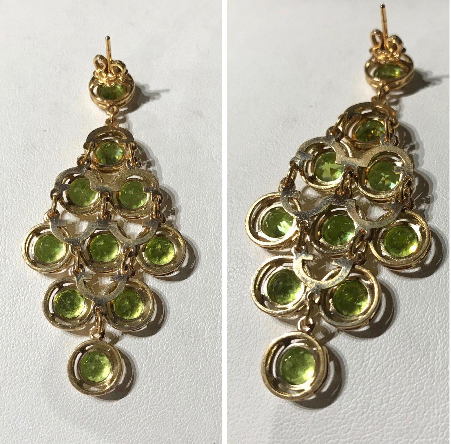 21.5 Carat Peridot Chandelier Gold Statement Drop Earrings Estate Fine Jewelry In Excellent Condition For Sale In Montreal, QC