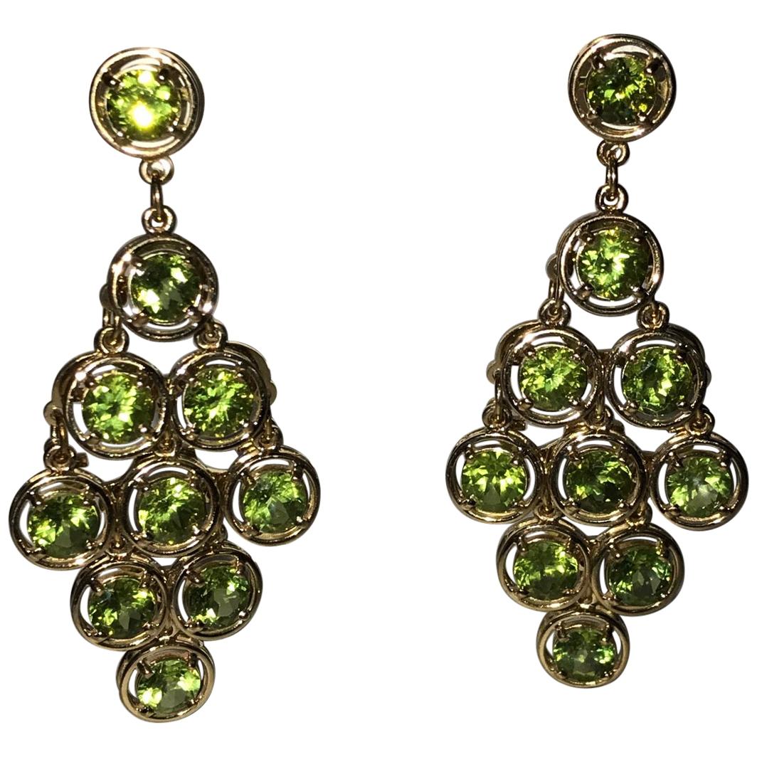 21.5 Carat Peridot Chandelier Gold Statement Drop Earrings Estate Fine Jewelry