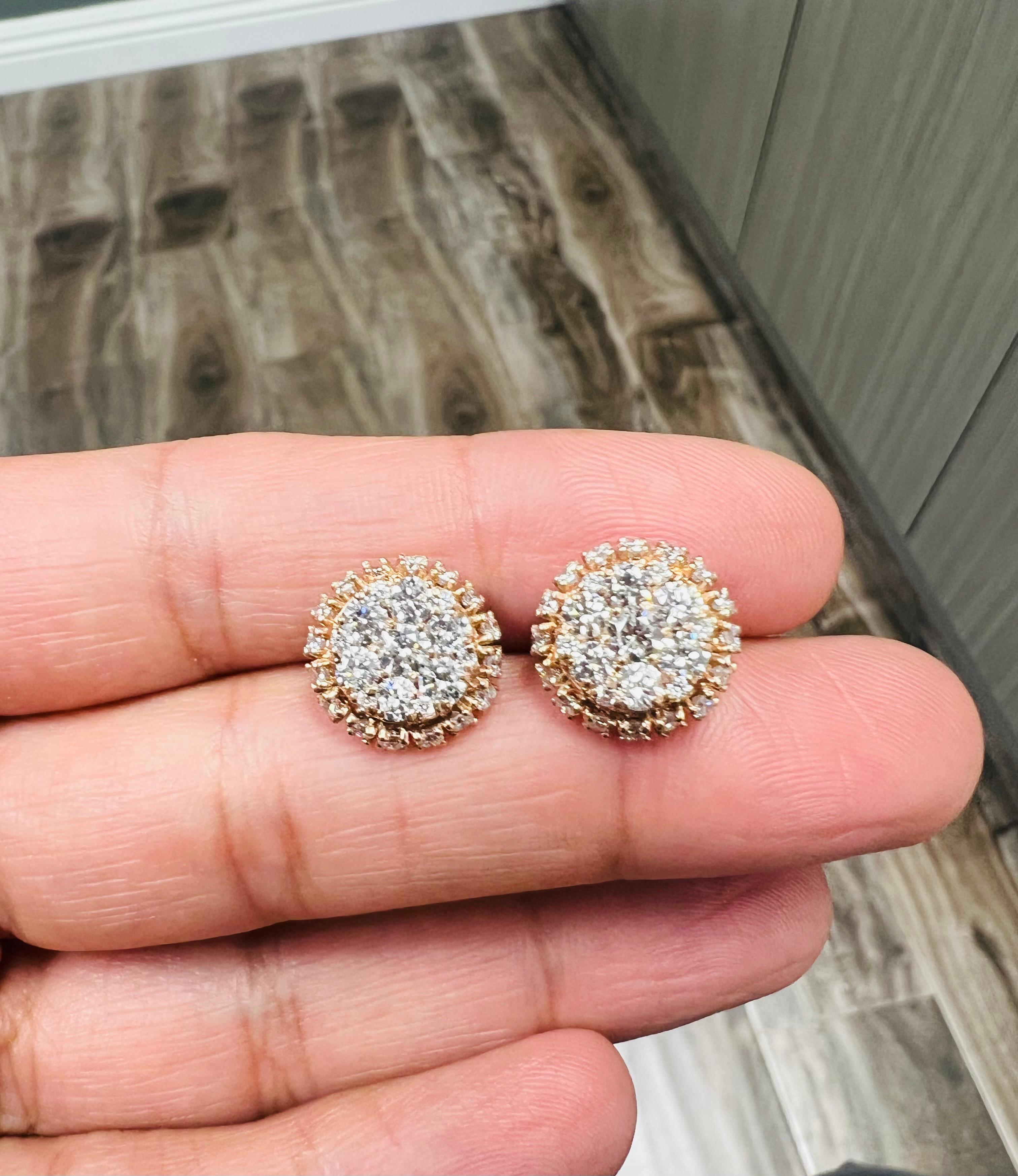 2,15 Karat Rundschliff-Diamant 14 Karat Rose Gold Cluster-Ohrstecker im Angebot 6