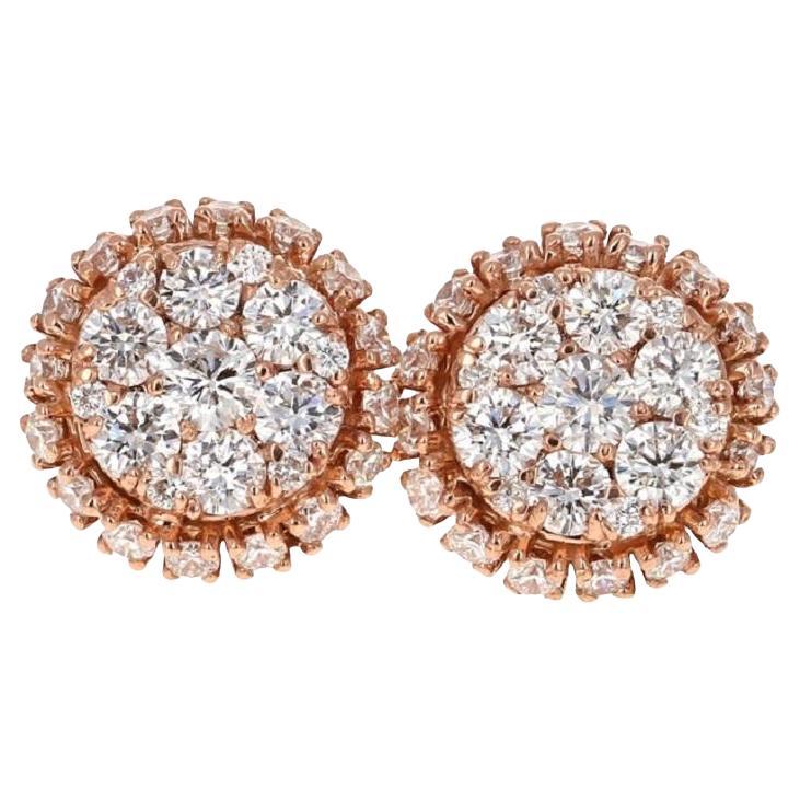 Orecchini a grappolo in oro rosa 14 carati con diamante taglio rotondo da 2,15 carati