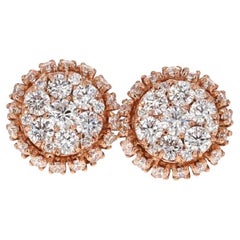 Orecchini a grappolo in oro rosa 14 carati con diamante taglio rotondo da 2,15 carati