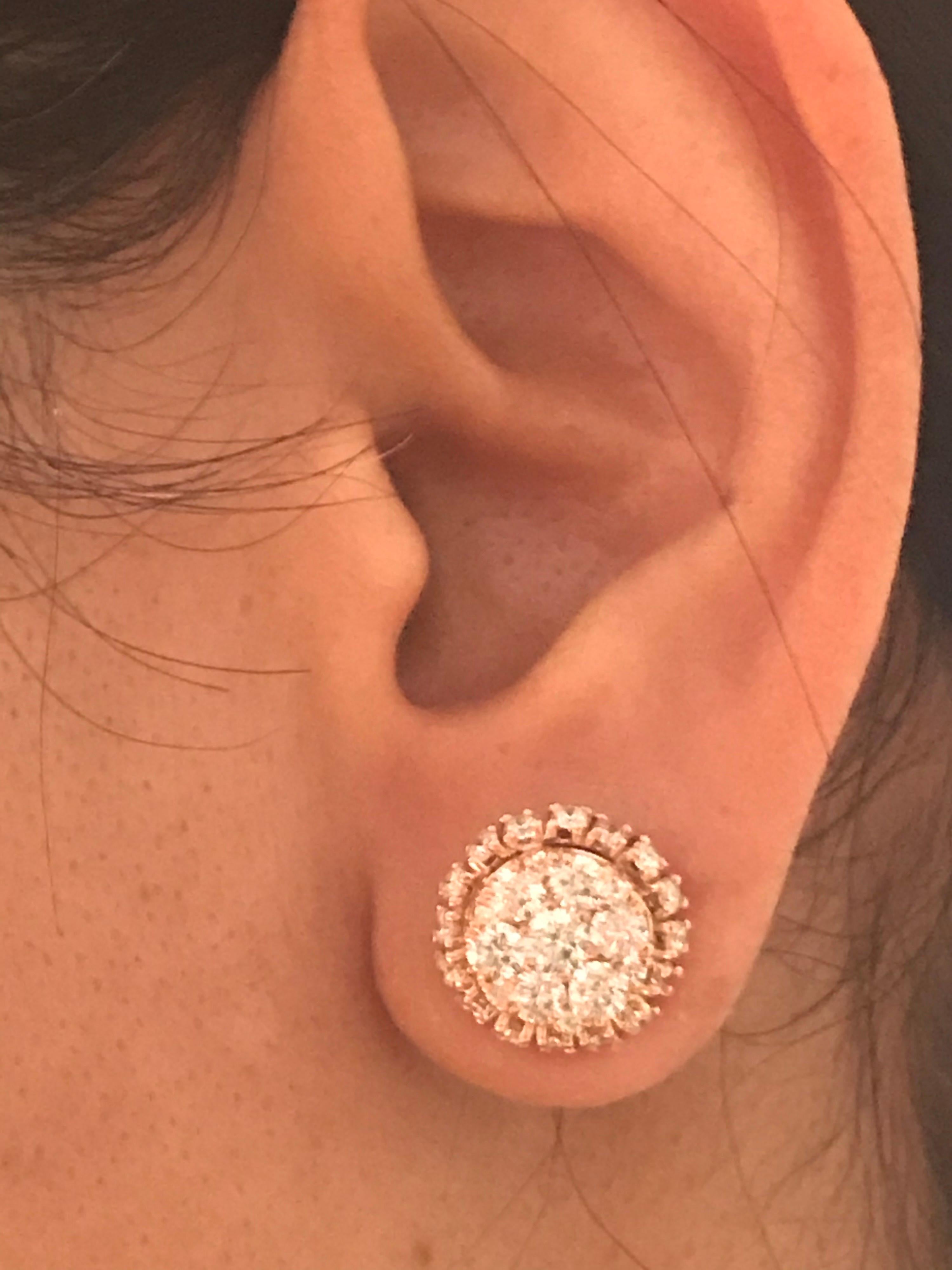 Women's 2.15 Carat Round Cut Diamond Rose Gold Cluster Stud Earrings