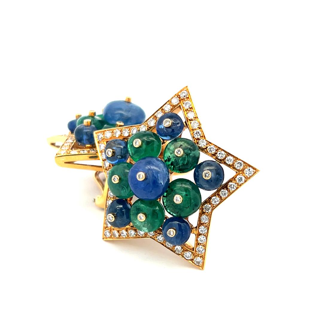2,15 carati di diamante rotondo 6,5 mm di smeraldo 5-9 mm di zaffiro 18K YG Orecchini a clip in vendita 3