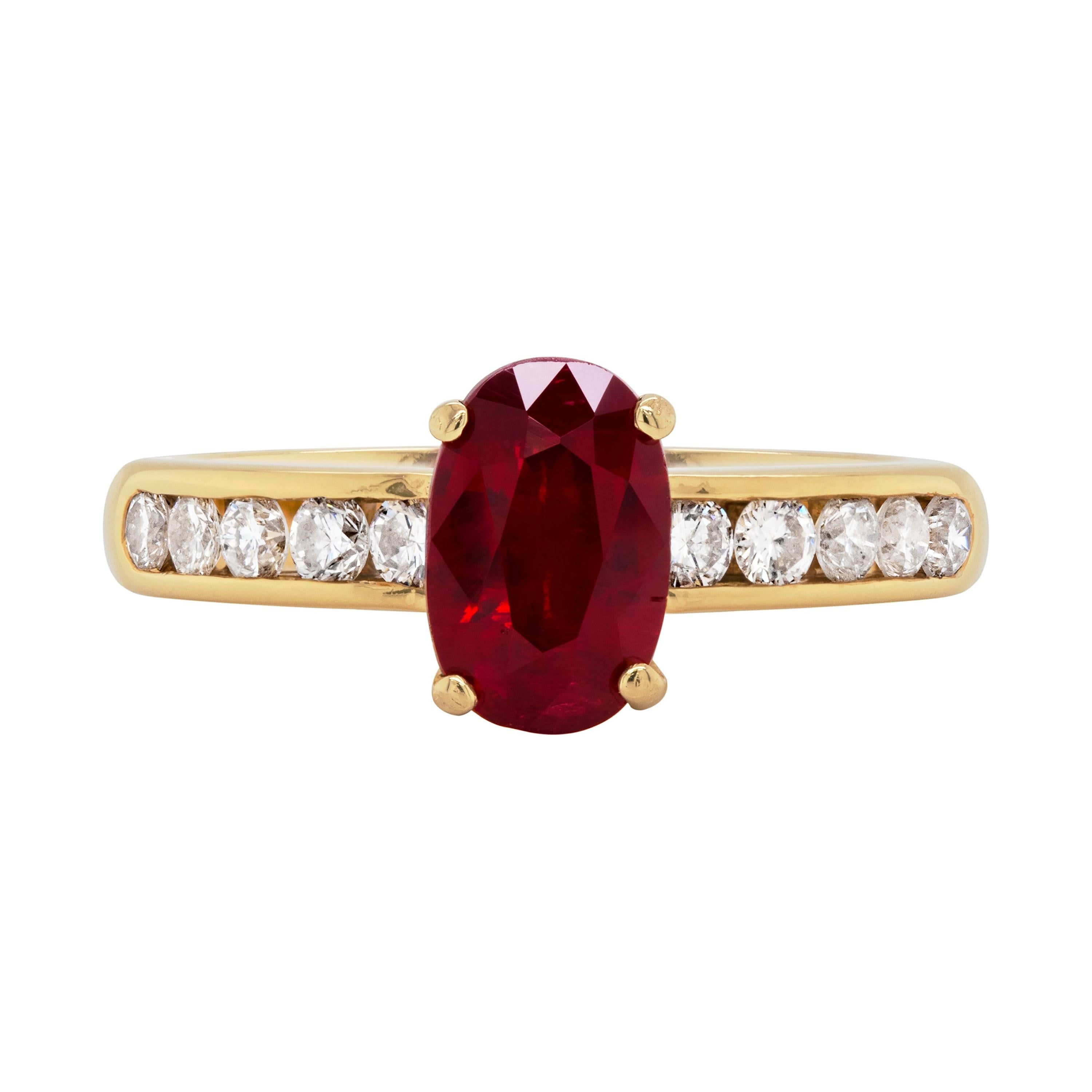 2.15 Carat Ruby and Diamond 18 Carat Yellow Gold Engagement Ring For Sale
