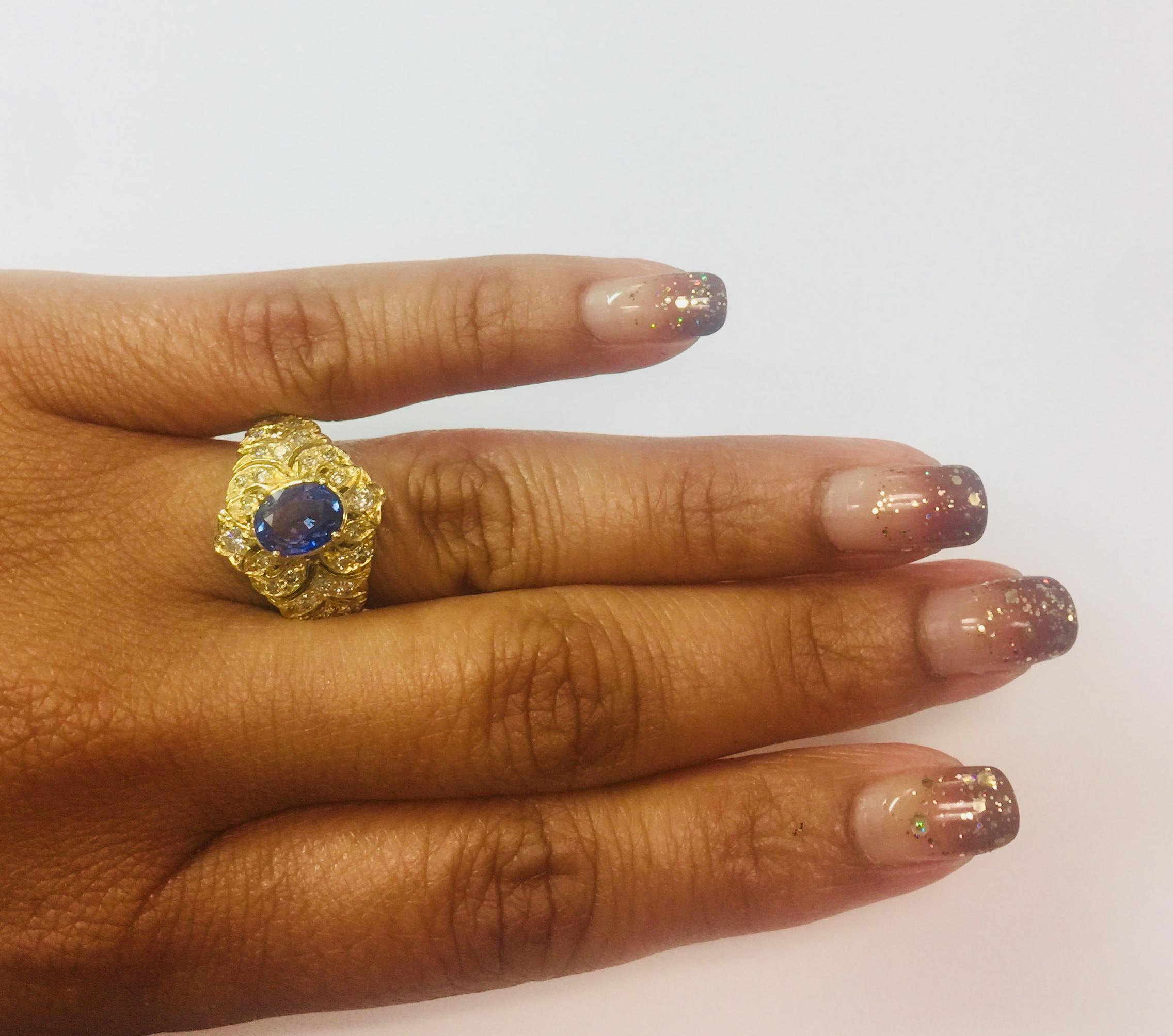 Women's 2.15 Carat Sapphire Diamond Yellow Gold Cocktail Ring