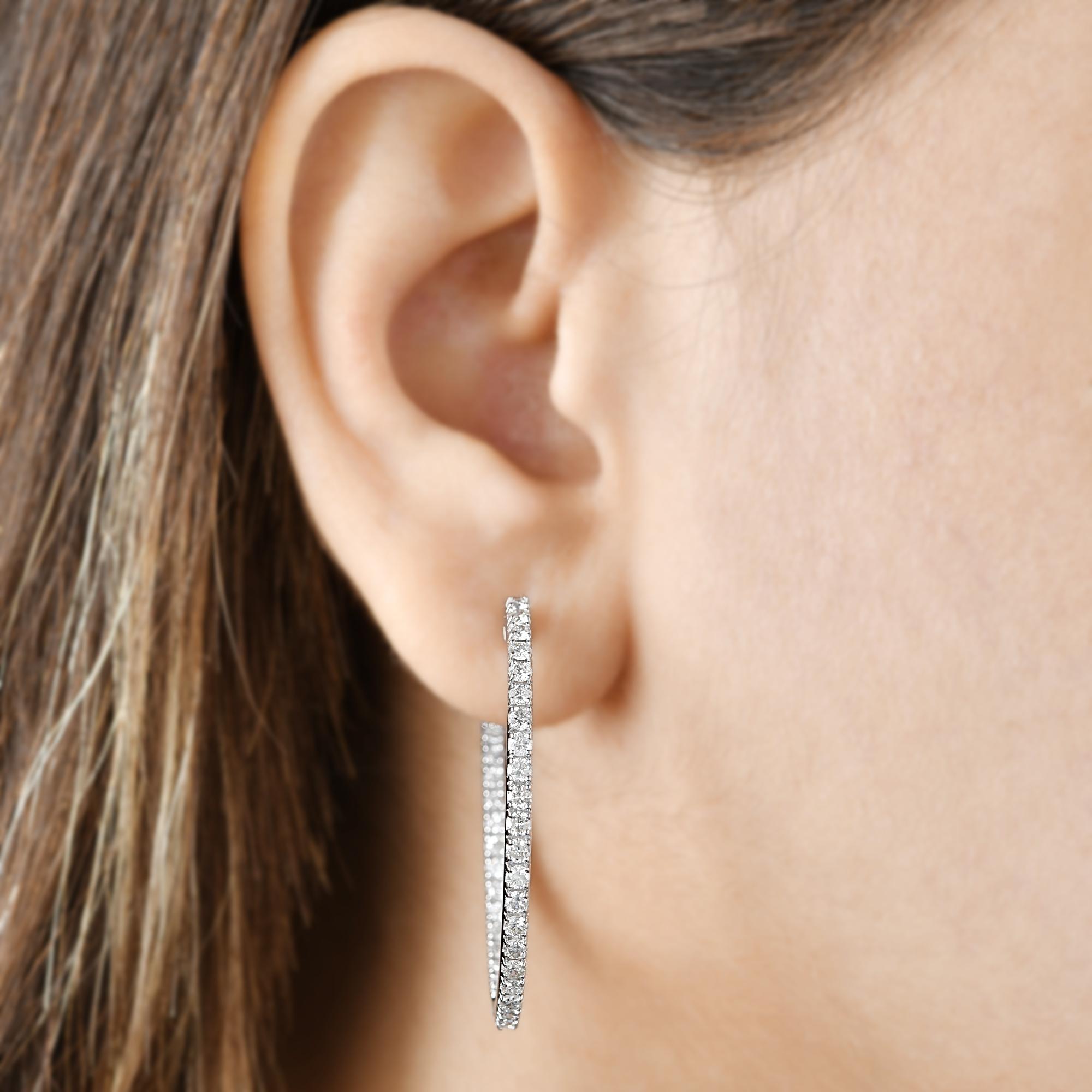 Modern 2.15 Carat SI Clarity HI Color Diamond Hoop Earrings 18 Karat White Gold Jewelry For Sale