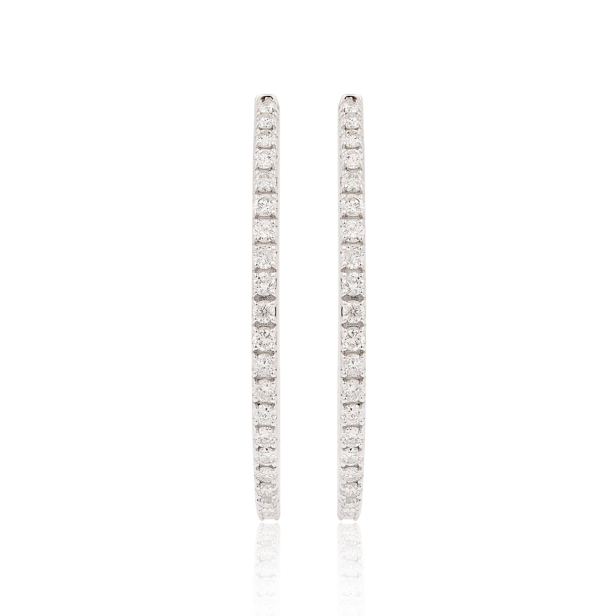 Moderno Orecchini a cerchio con diamante Inside Out da 2,15 carati SI/H Gioielli in oro bianco 18 carati in vendita