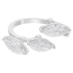 2.15 Carat SI/H Three Marquise Brilliant Cut Diamond Cuff Ring 18k White Gold