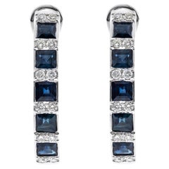 Pendiente de oro blanco de 14 quilates con diamantes y zafiro azul talla cuadrada de 2,15 quilates