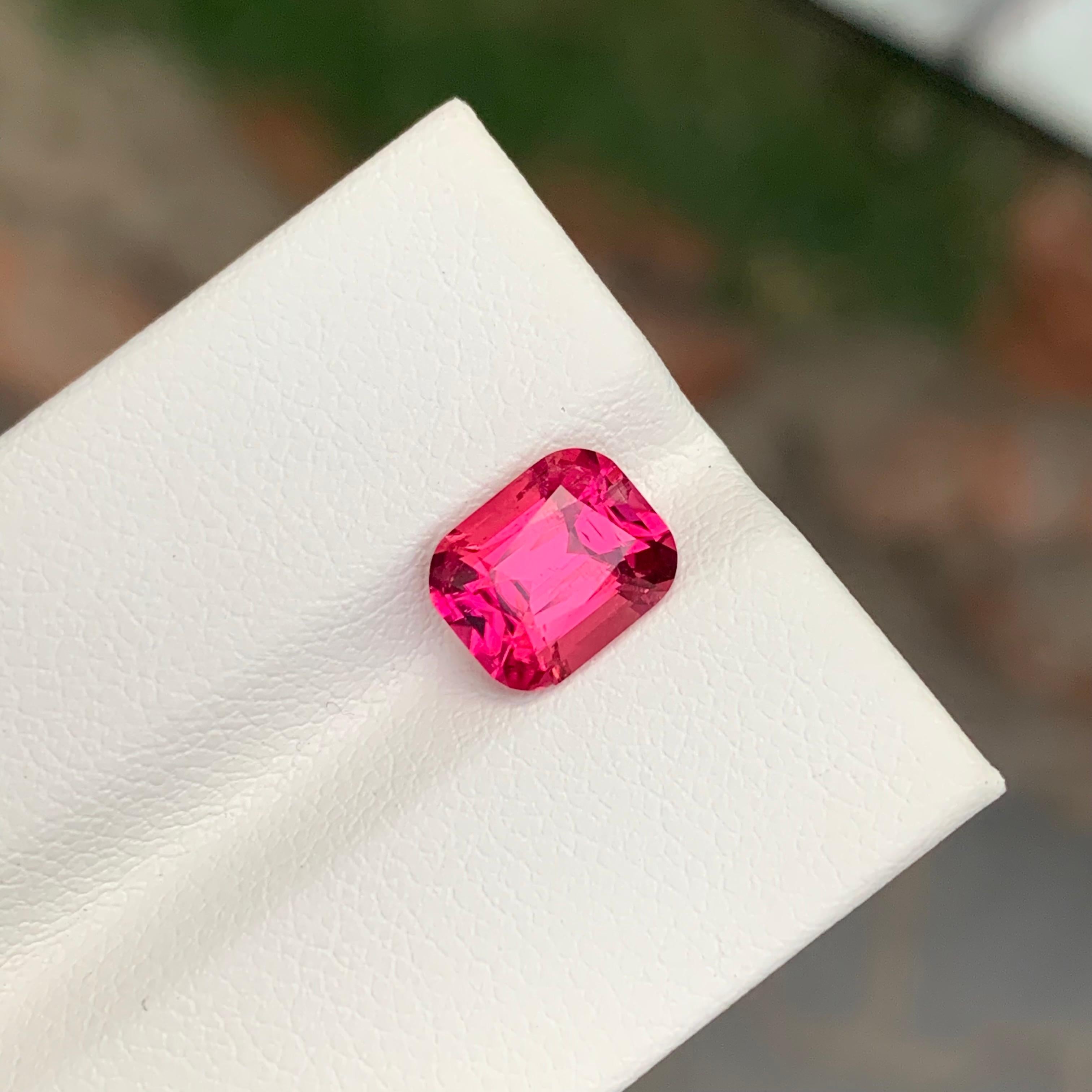 Women's or Men's 2.15 Carat Stunning Faceted Rubellite Tourmaline Cushion Shape Gemstone For Sale