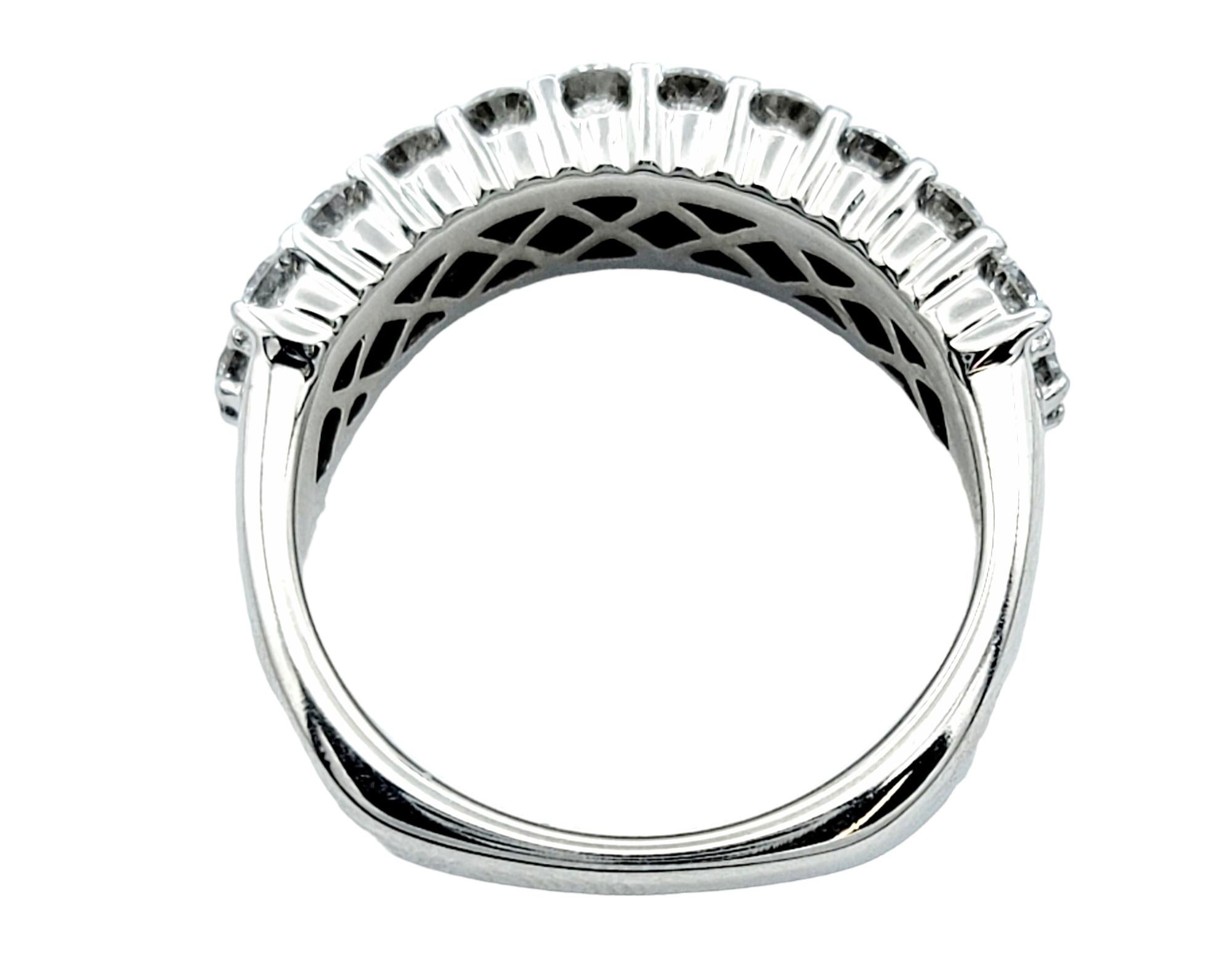 Women's 2.15 Carat Three Row Round Diamond Band Ring in Polished 18 Karat White Gold  For Sale