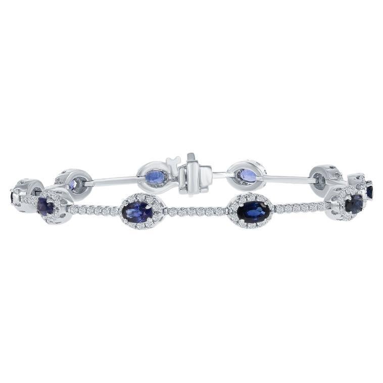 2.15 Carat Total Weight Oval Blue Sapphires & 2.15ctw Diamond Bracelet, 14k Gold For Sale